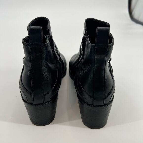 Cole Haan short black ankle leather booties gold buckle etta block heel size 9 - Picture 7 of 11